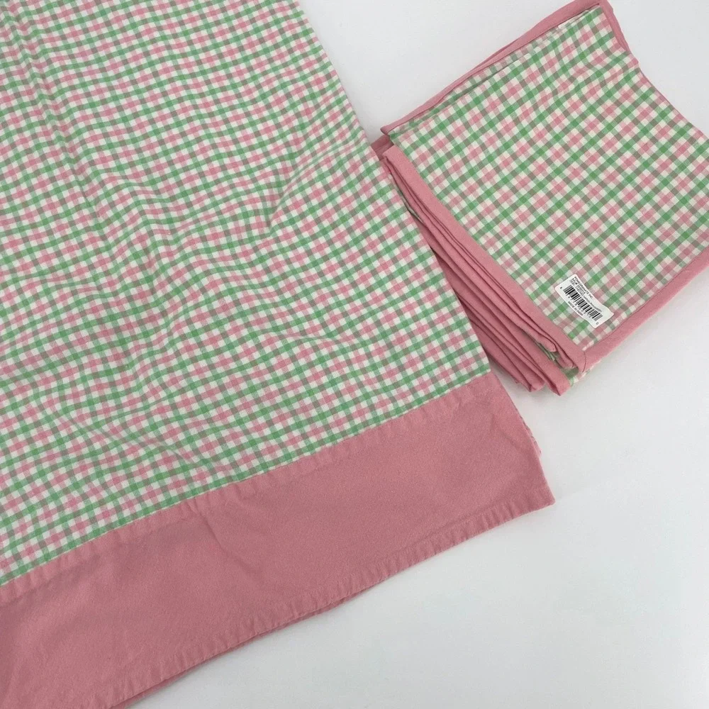 Pomegranate Inc.‎ Tablecloth Napkin Set Pink Green Cotton Gingham Cottagecore